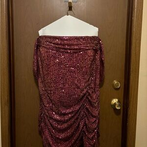 Sequin Off-Shoulder Mini Dress - Pink
